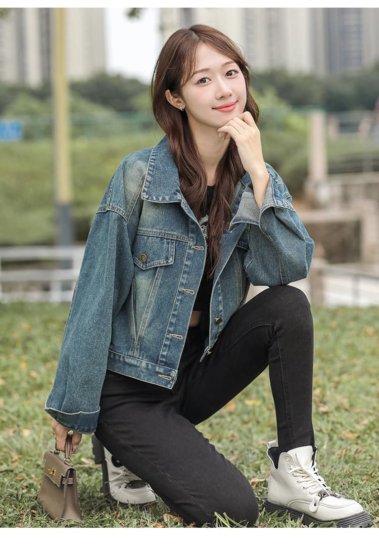 가을 겨울 새로운 한국 스타일 레트로 패션 다용도 루즈핏 데님 긴팔 여성 코트 상세 이미지 8