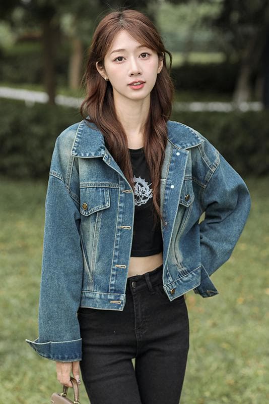 가을 겨울 새로운 한국 스타일 레트로 패션 다용도 루즈핏 데님 긴팔 여성 코트 상세 이미지 9