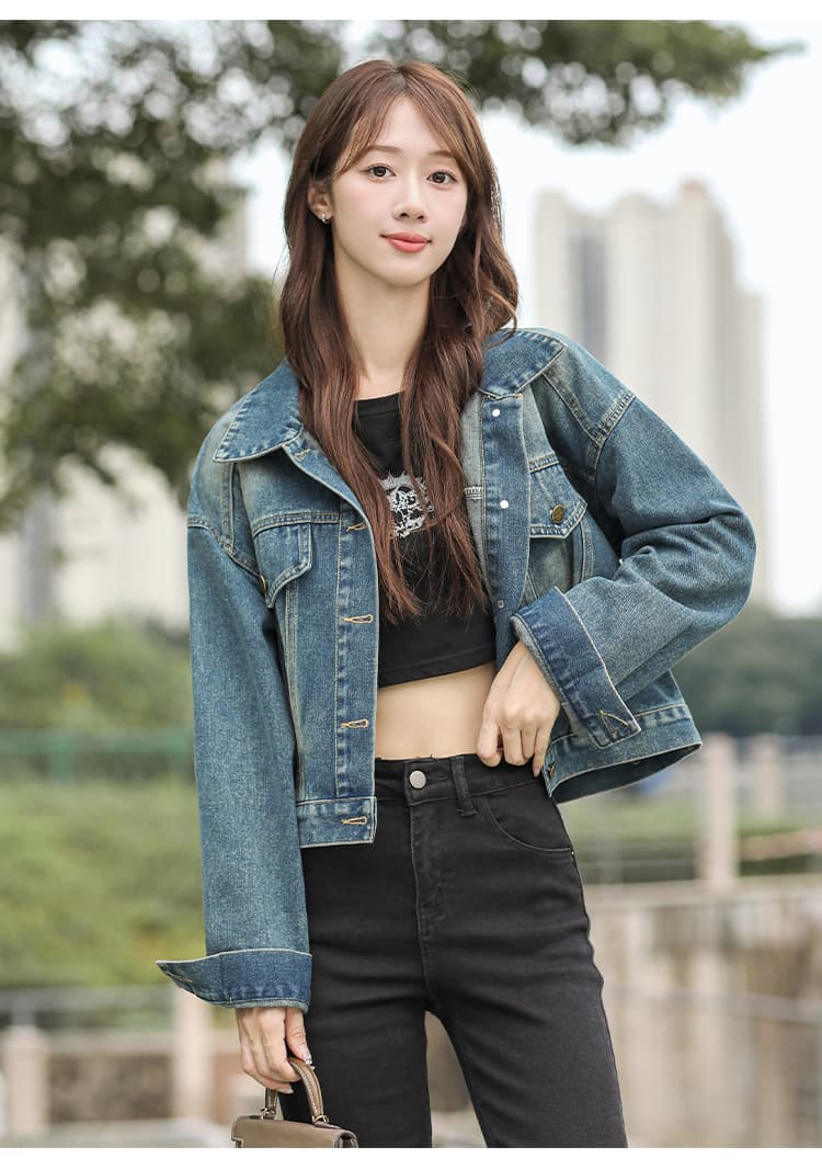 가을 겨울 새로운 한국 스타일 레트로 패션 다용도 루즈핏 데님 긴팔 여성 코트 상세 이미지 17