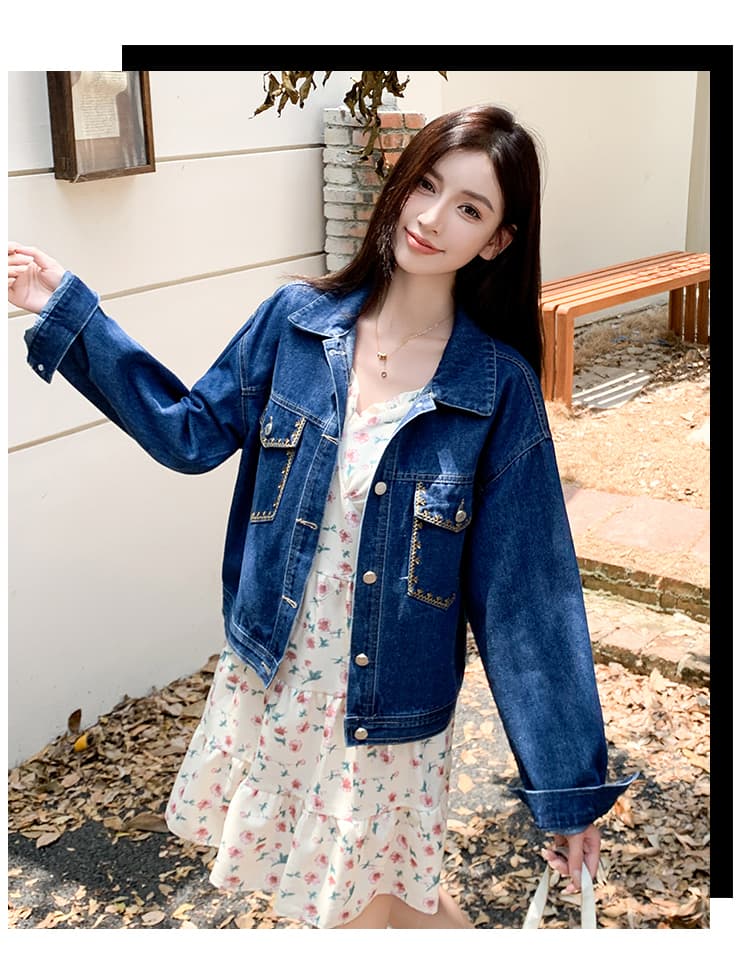 가을 겨울 새로운 한국 스타일 자수 디자인 센스 레트로 패션 다용도 루즈핏 데님 긴팔 여성 코트 얕은 깊이 둘 색상 상세 이미지 25