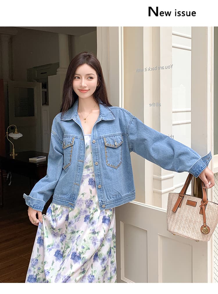 가을 겨울 새로운 한국 스타일 자수 디자인 센스 레트로 패션 다용도 루즈핏 데님 긴팔 여성 코트 얕은 깊이 둘 색상 상세 이미지 29