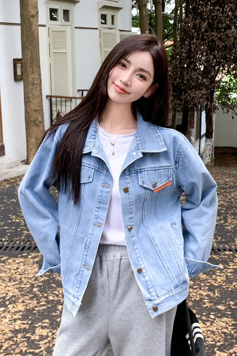 가을 겨울 새로운 한국 스타일 디자인 센스 패션 주문 표준 가스 질감 전체 데님 긴팔 여성 코트 상세 이미지 2