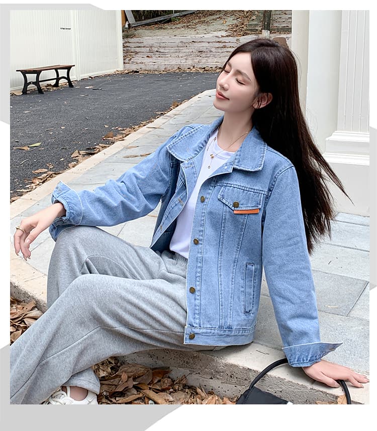 가을 겨울 새로운 한국 스타일 디자인 센스 패션 주문 표준 가스 질감 전체 데님 긴팔 여성 코트 상세 이미지 4
