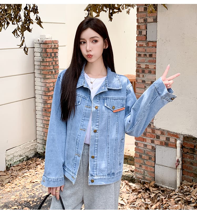 가을 겨울 새로운 한국 스타일 디자인 센스 패션 주문 표준 가스 질감 전체 데님 긴팔 여성 코트 상세 이미지 7