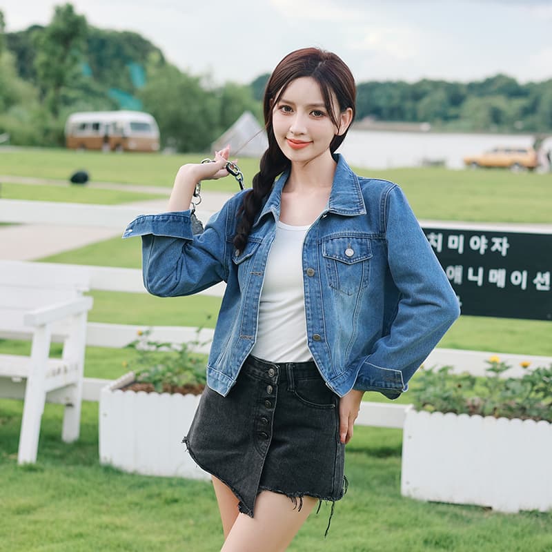 가을 겨울 새로운 한국 스타일 캐주얼 레트로 패션 다용도 루즈핏 쇼트 스타일 데님 긴팔 여성 코트 이미지 4