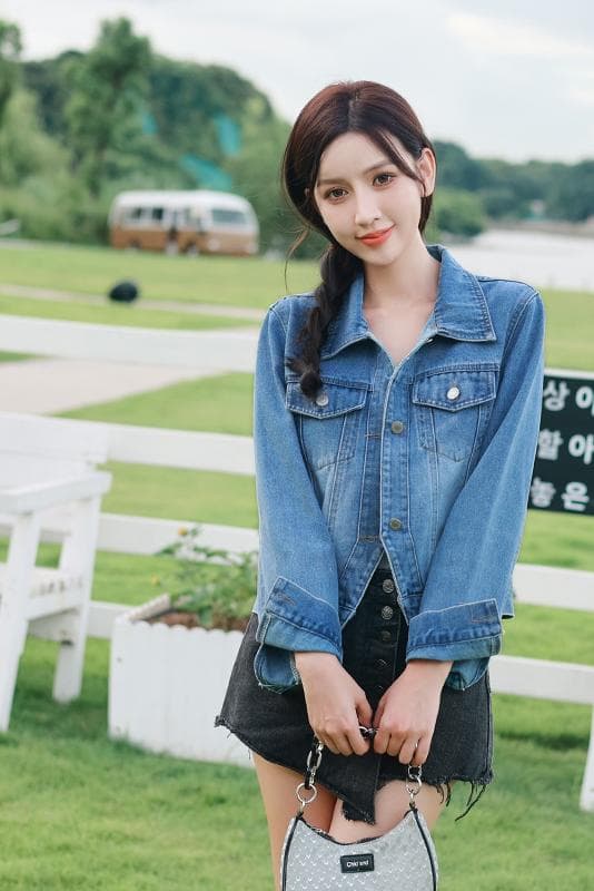 가을 겨울 새로운 한국 스타일 캐주얼 레트로 패션 다용도 루즈핏 쇼트 스타일 데님 긴팔 여성 코트 상세 이미지 2