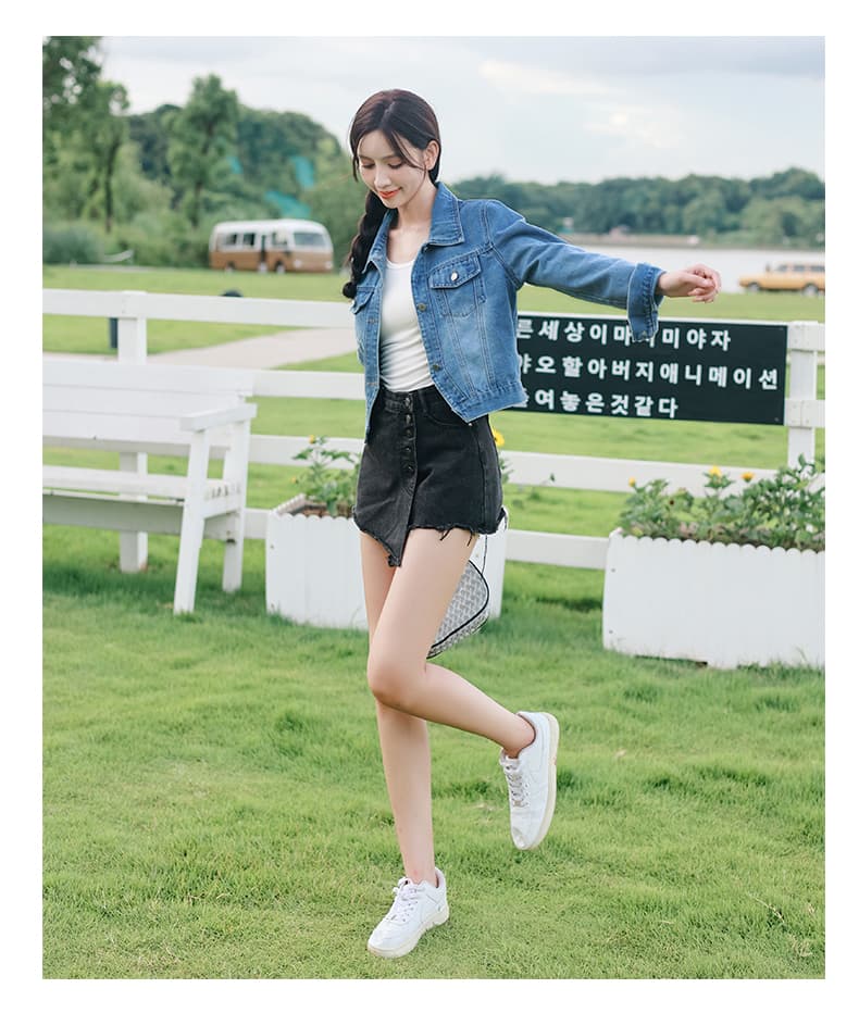 가을 겨울 새로운 한국 스타일 캐주얼 레트로 패션 다용도 루즈핏 쇼트 스타일 데님 긴팔 여성 코트 상세 이미지 3