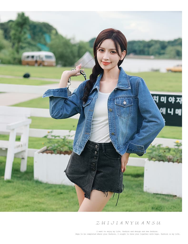 가을 겨울 새로운 한국 스타일 캐주얼 레트로 패션 다용도 루즈핏 쇼트 스타일 데님 긴팔 여성 코트 상세 이미지 5