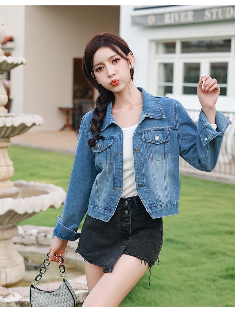 가을 겨울 새로운 한국 스타일 캐주얼 레트로 패션 다용도 루즈핏 쇼트 스타일 데님 긴팔 여성 코트 상세 이미지 11