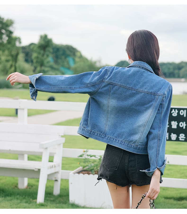 가을 겨울 새로운 한국 스타일 캐주얼 레트로 패션 다용도 루즈핏 쇼트 스타일 데님 긴팔 여성 코트 상세 이미지 12