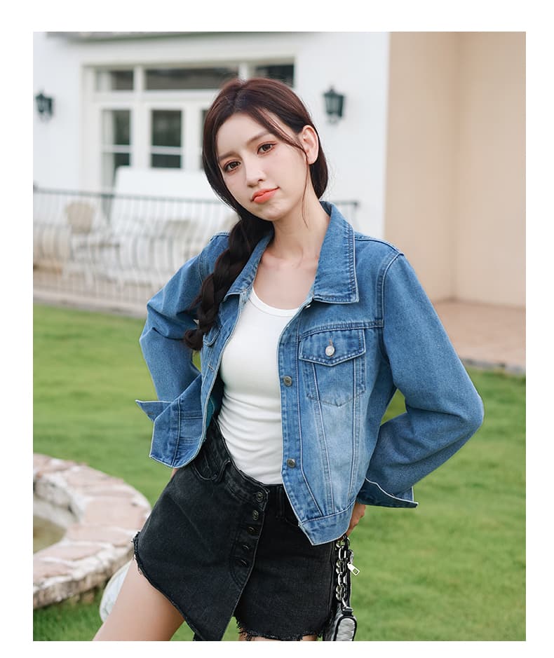 가을 겨울 새로운 한국 스타일 캐주얼 레트로 패션 다용도 루즈핏 쇼트 스타일 데님 긴팔 여성 코트 상세 이미지 14