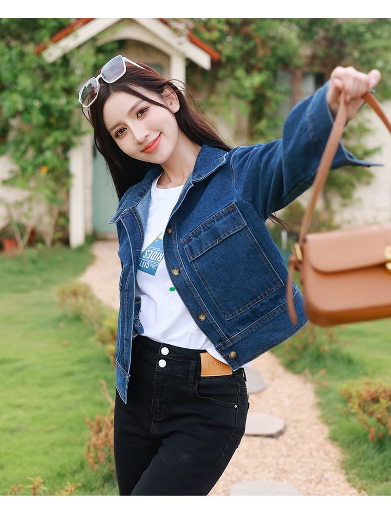 가을 겨울 새로운 빅 포켓 디자인 센스 루즈핏 다용도 레트로 홍콩 느낌 데님 재킷 상세 이미지 12