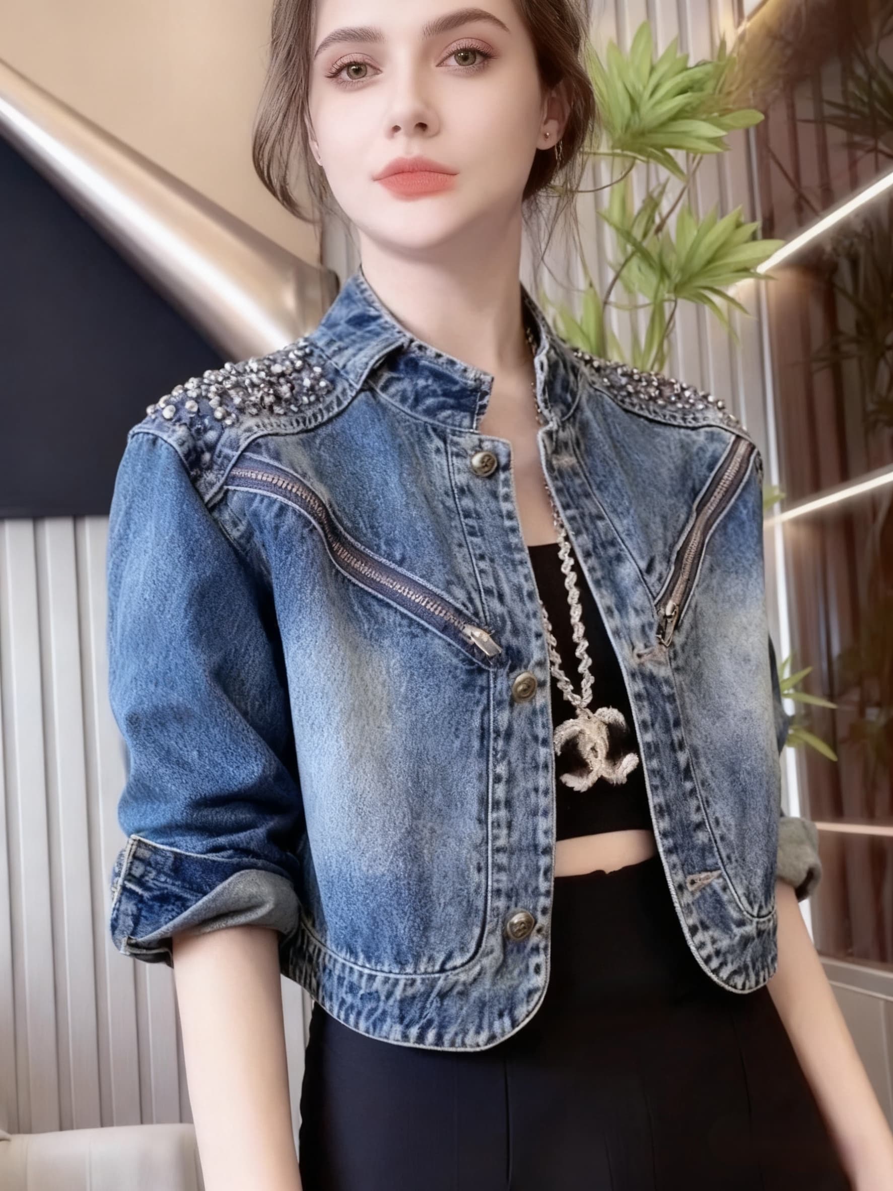 새로운 무거운 작업 비즈 박기 높은 품질 미니멀리즘 패션 유럽 상품 데님 맨위 재킷 상세 이미지 11