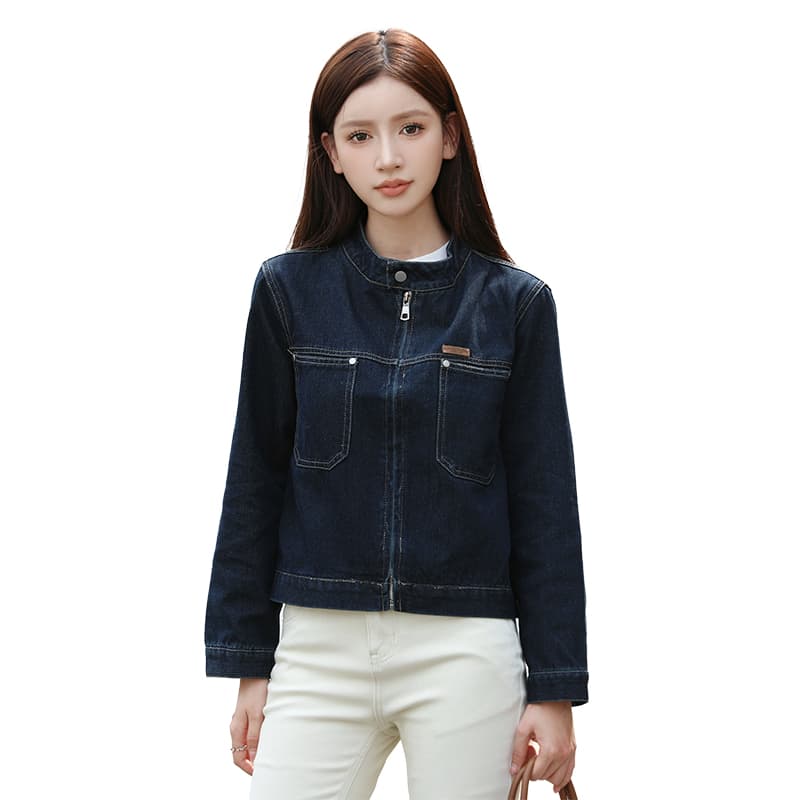 새로운 프랑스식 스탠드 칼라 지퍼 BF 바람 오토바이 홍콩 느낌 스택 착용 데님 재킷 이미지 6