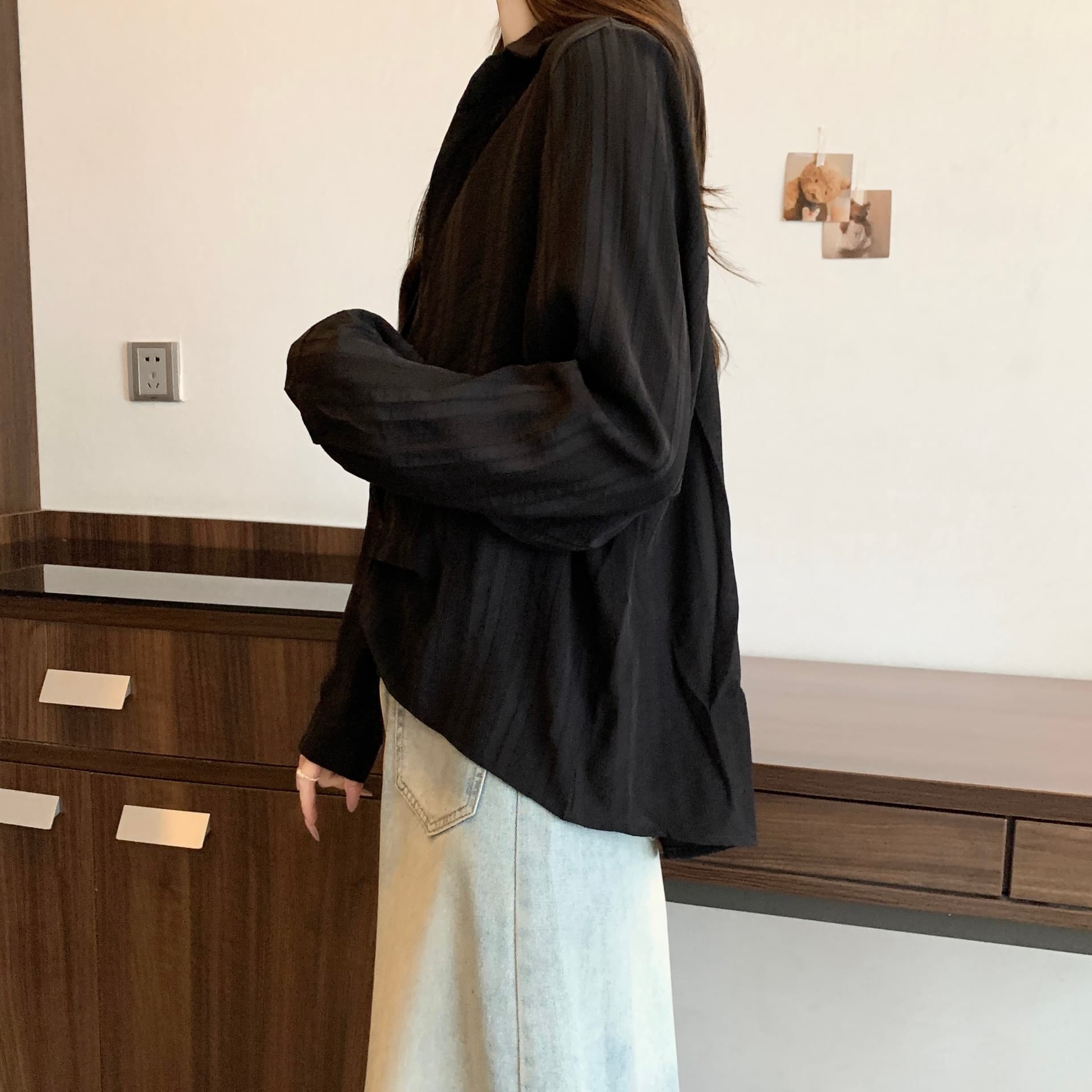 2026 가을 새로운 빅 사이즈 여성 의류 품격 페이크 레이어드 셔츠 통통한 여동생 주름 허리 수축 표지 고기 폴로 칼라 맨위 상세 이미지 17