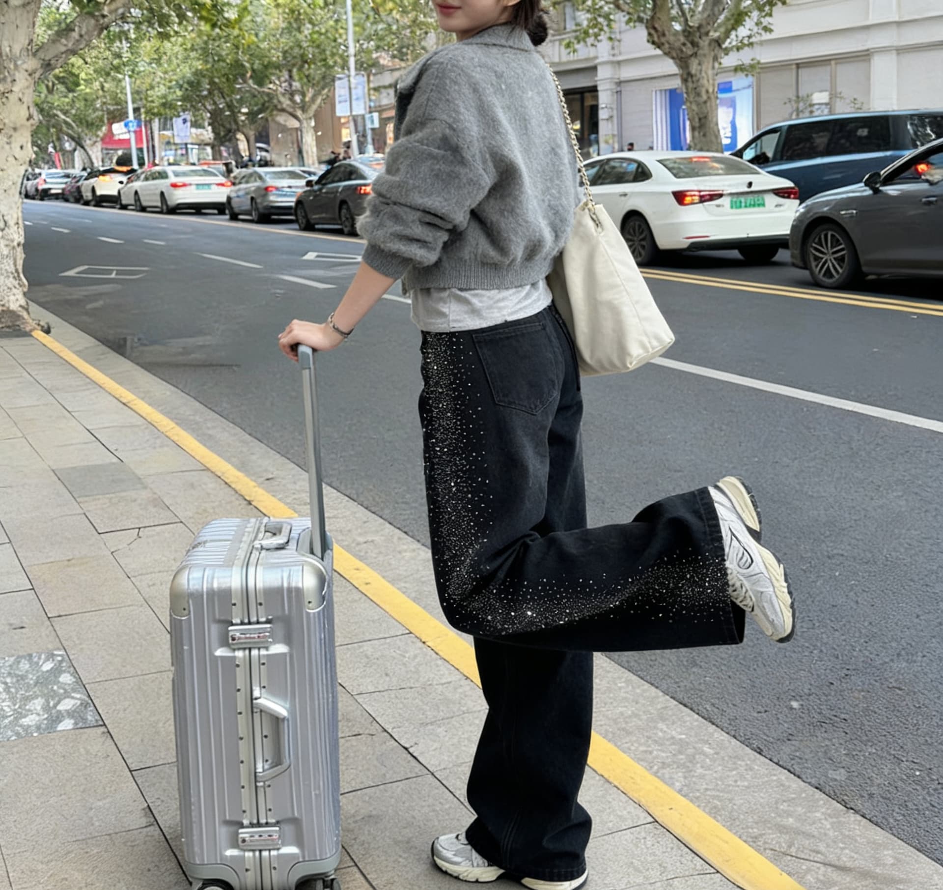 실사 리 부드럽게 6 월 한 부서 ing 바람 무거운 작업 티타늄 합금 핫픽스 슈퍼 플래시 데님 여성 하이웨이스트 스트레이트 루즈핏 슬림해 보이는 상세 이미지 6