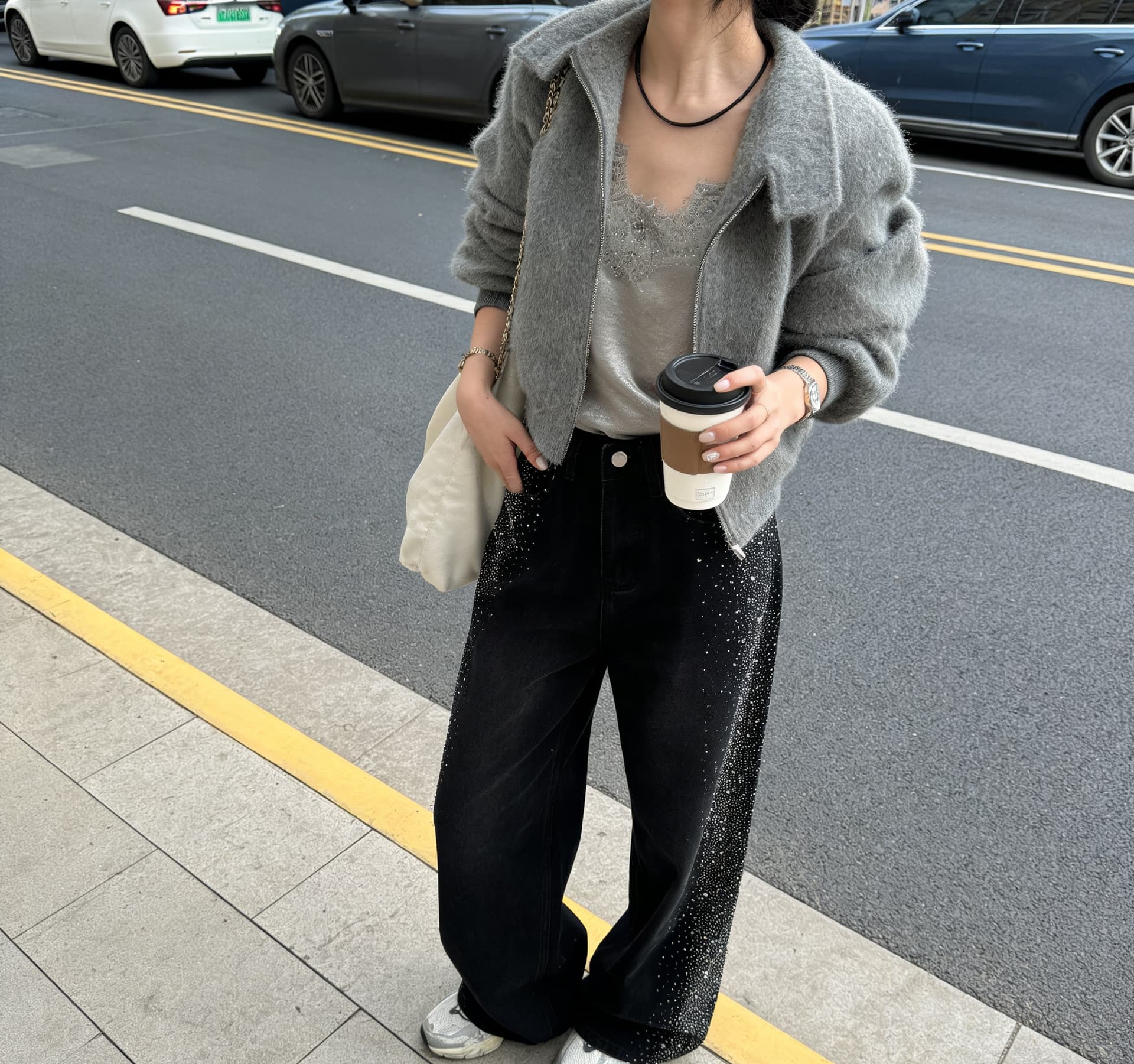 실사 리 부드럽게 6 월 한 부서 ing 바람 무거운 작업 티타늄 합금 핫픽스 슈퍼 플래시 데님 여성 하이웨이스트 스트레이트 루즈핏 슬림해 보이는 상세 이미지 9