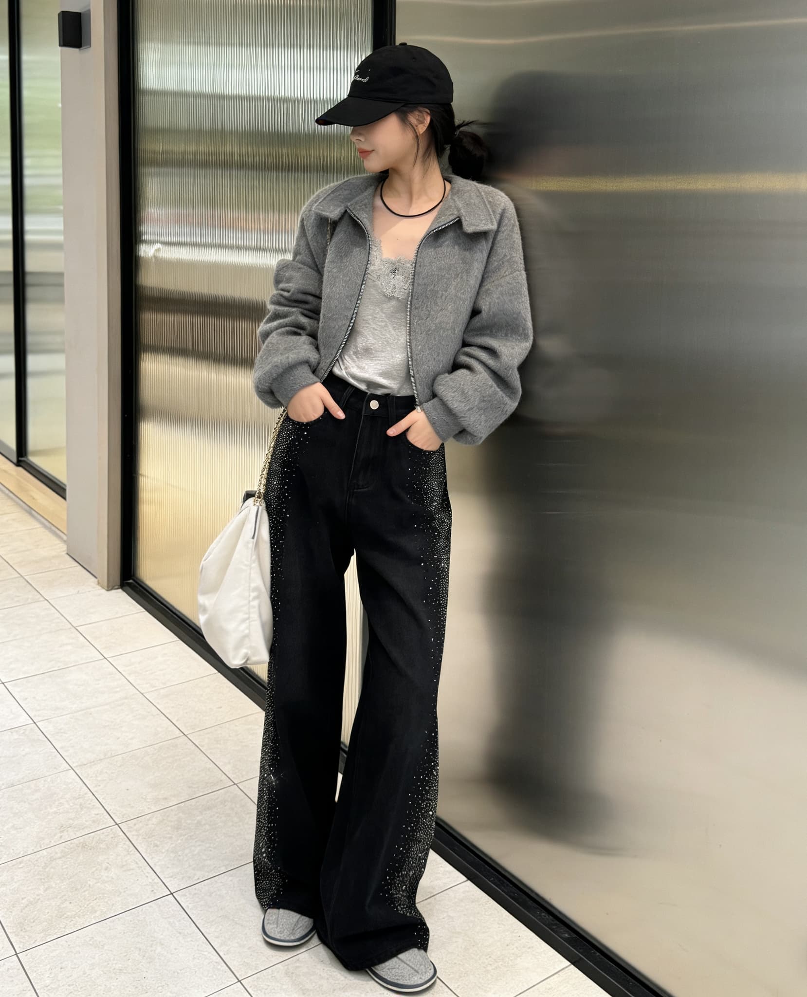 실사 리 부드럽게 6 월 한 부서 ing 바람 무거운 작업 티타늄 합금 핫픽스 슈퍼 플래시 데님 여성 하이웨이스트 스트레이트 루즈핏 슬림해 보이는 상세 이미지 19