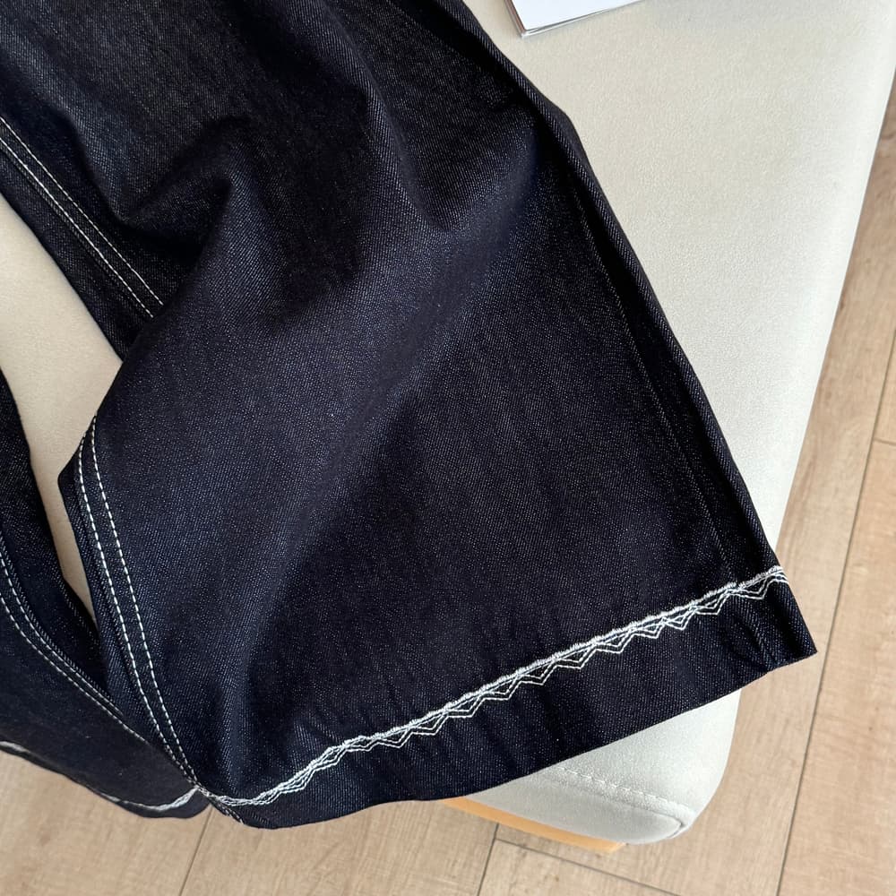 실사 한 부서 스카프 나비 매듭 레트로 자수 청바지 여성 하이웨이스트 스트레이트 루즈핏 슬림해 보이는 넓은 다리 길이 바지 상세 이미지 13