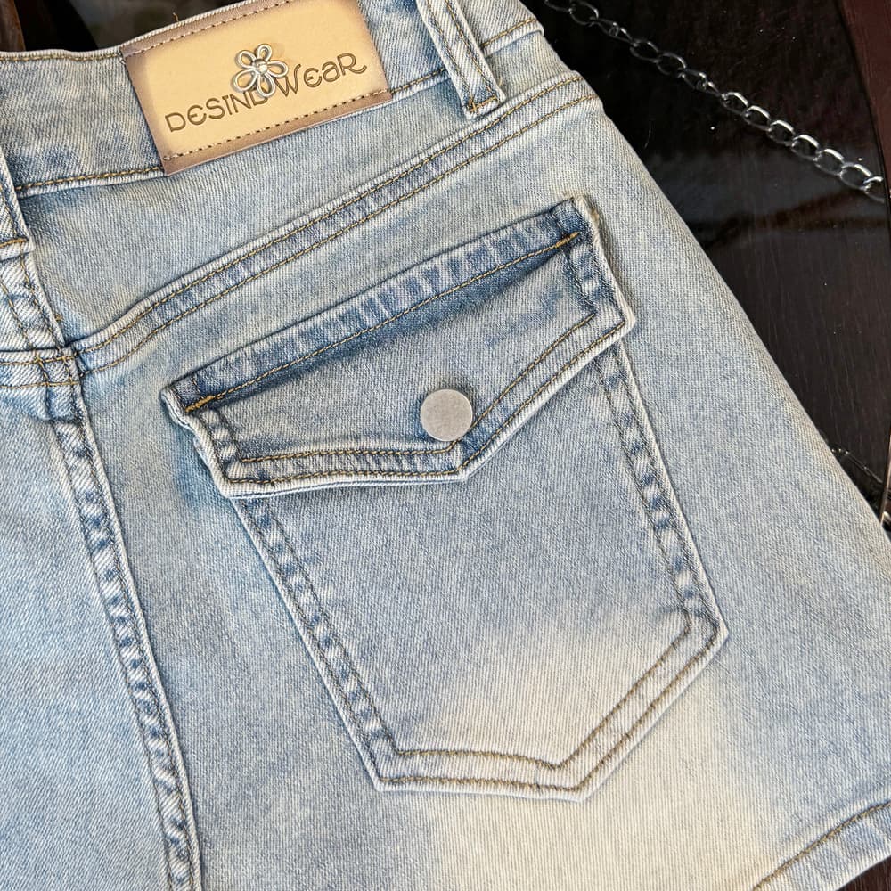 실사 디자인 센스 나비 금 분말 핫픽스 타이트 스커트 데님 짧은 치마 하이웨이스트 한 마디 슬림해 보이는 신축성 워프 엉덩이 치마바지 상세 이미지 10