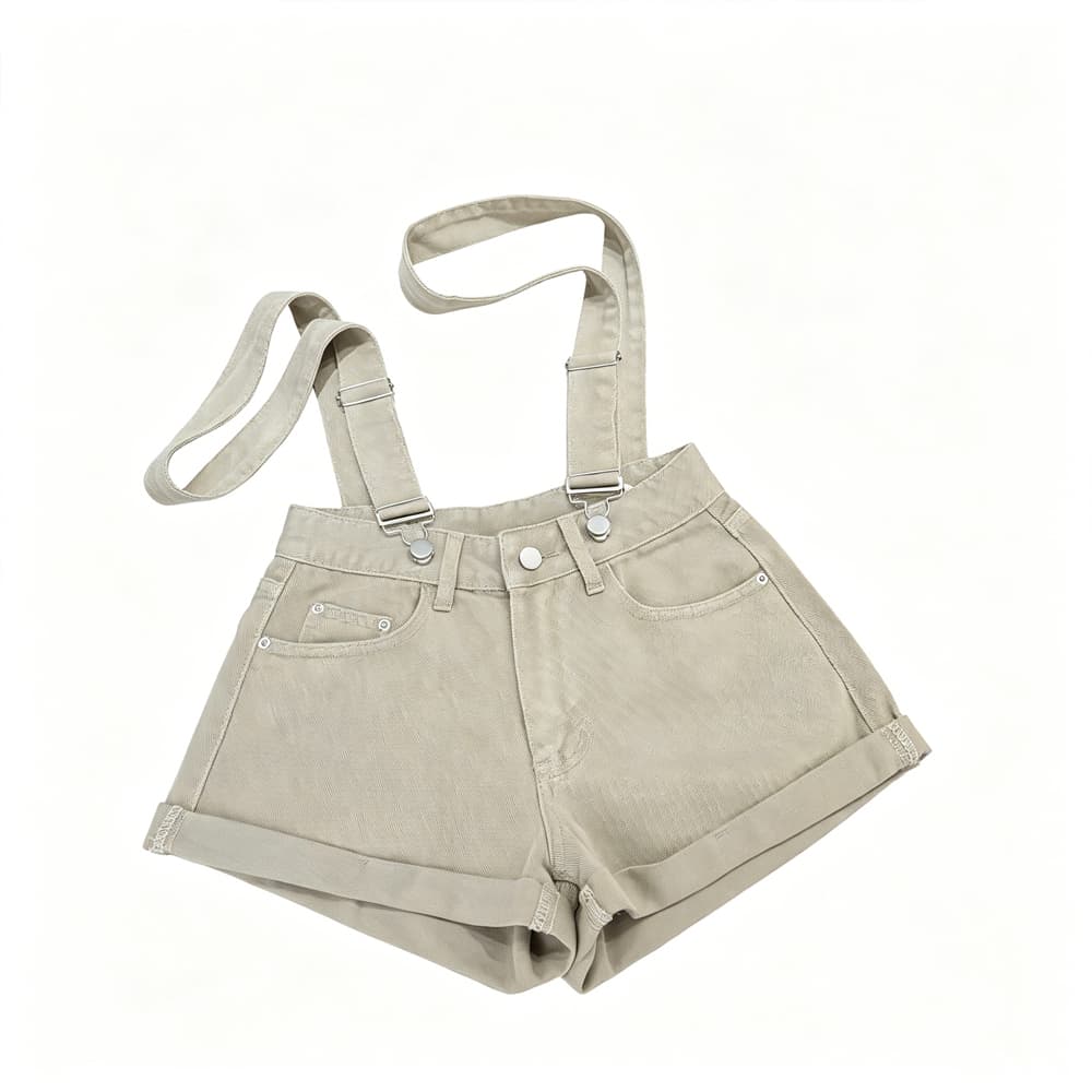 실사 한국 스타일 디자인 센스 주머니 둘 착용 수 있습니다. 철거 데님 멜빵 반바지 여성 여름 하이웨이스트 슬림해 보이는 핫걸 짧은 바지 이미지 6