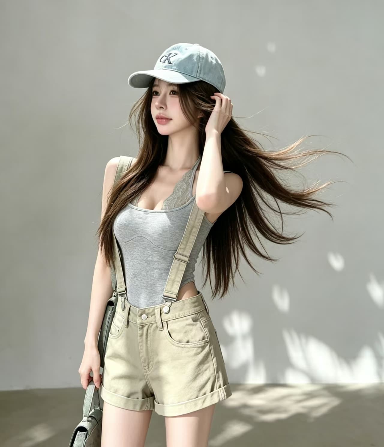 실사 한국 스타일 디자인 센스 주머니 둘 착용 수 있습니다. 철거 데님 멜빵 반바지 여성 여름 하이웨이스트 슬림해 보이는 핫걸 짧은 바지 상세 이미지 3