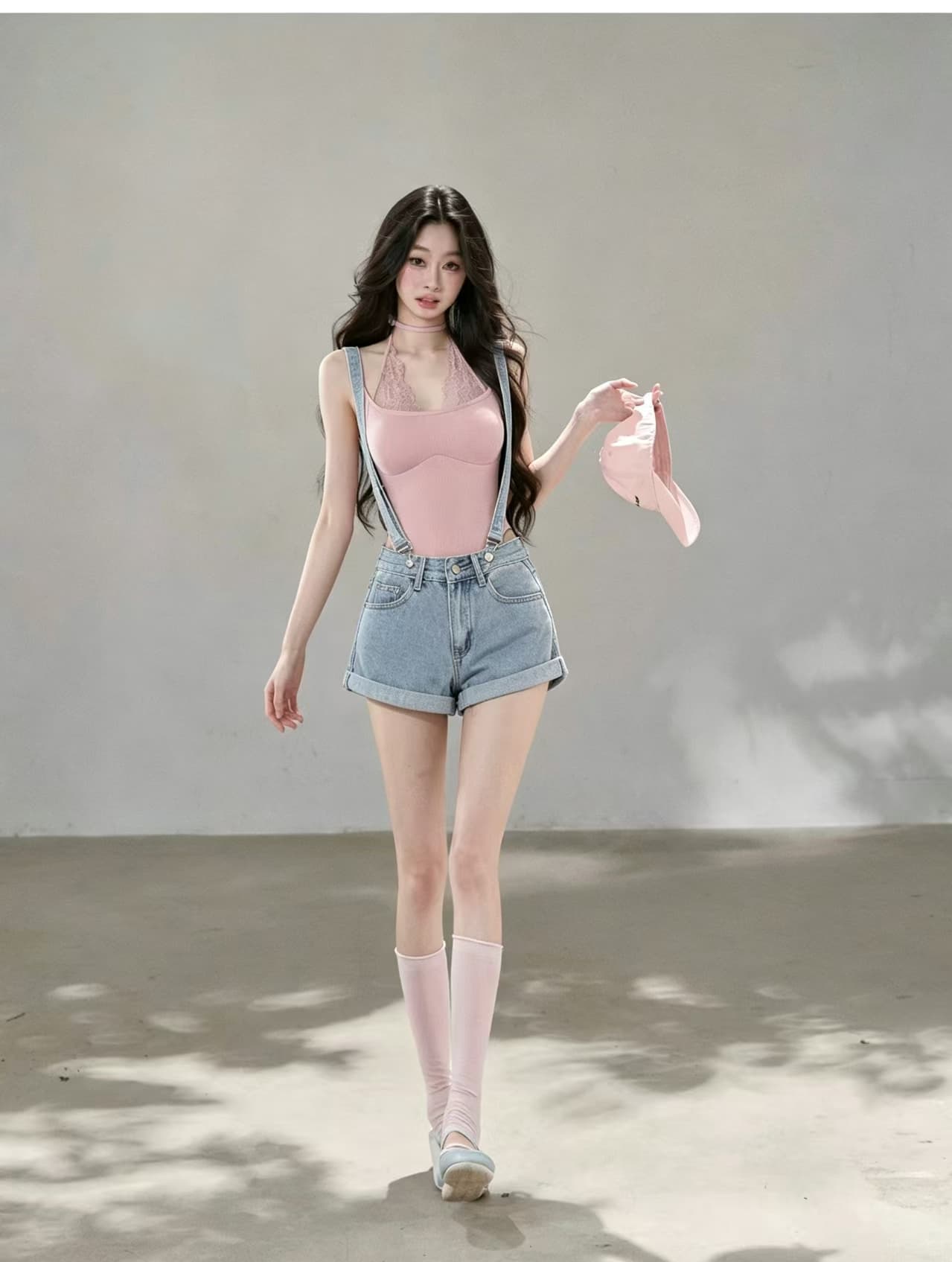 실사 한국 스타일 디자인 센스 주머니 둘 착용 수 있습니다. 철거 데님 멜빵 반바지 여성 여름 하이웨이스트 슬림해 보이는 핫걸 짧은 바지 상세 이미지 2