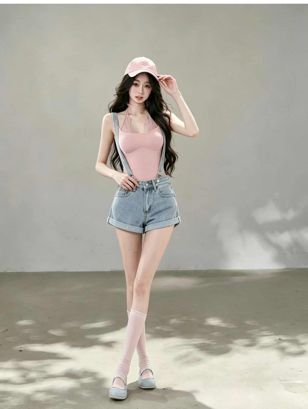 실사 한국 스타일 디자인 센스 주머니 둘 착용 수 있습니다. 철거 데님 멜빵 반바지 여성 여름 하이웨이스트 슬림해 보이는 핫걸 짧은 바지 상세 이미지 5