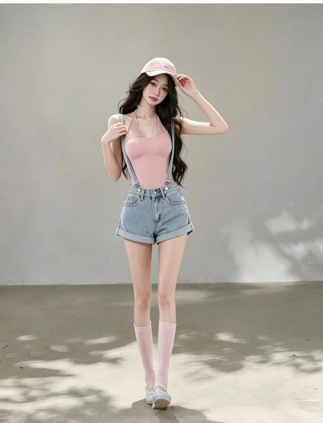 실사 한국 스타일 디자인 센스 주머니 둘 착용 수 있습니다. 철거 데님 멜빵 반바지 여성 여름 하이웨이스트 슬림해 보이는 핫걸 짧은 바지 상세 이미지 6