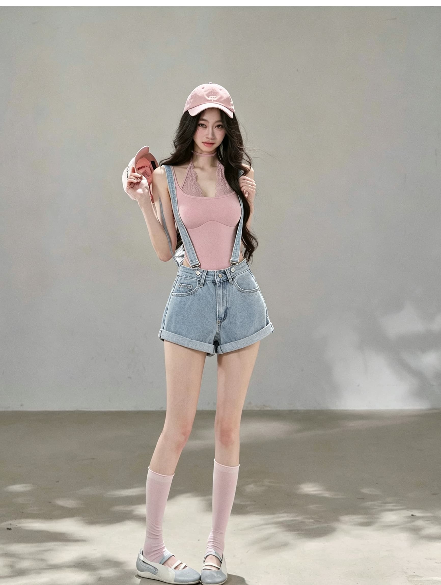 실사 한국 스타일 디자인 센스 주머니 둘 착용 수 있습니다. 철거 데님 멜빵 반바지 여성 여름 하이웨이스트 슬림해 보이는 핫걸 짧은 바지 상세 이미지 8