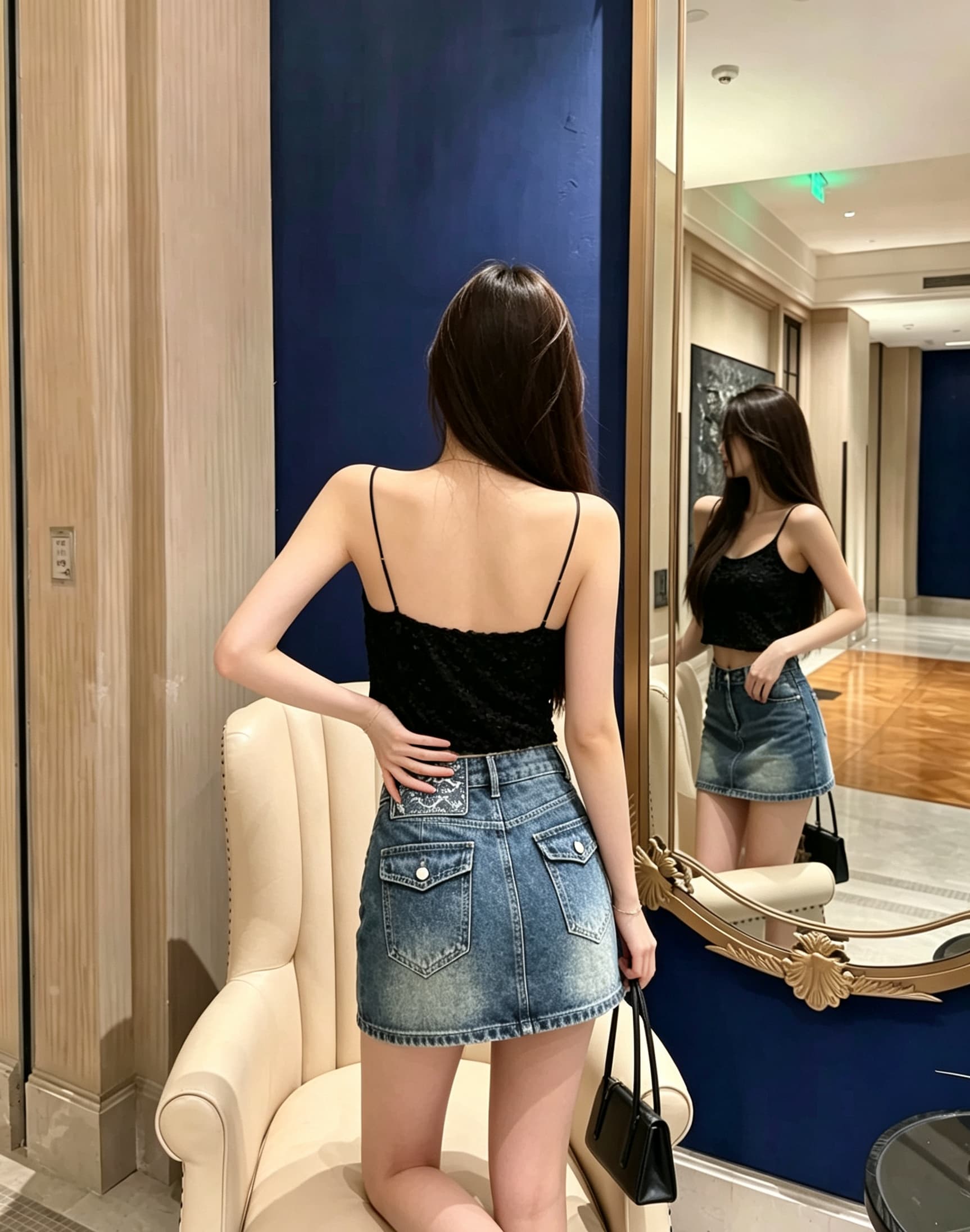 실사 한국 스타일 디자인 센스 나비 매듭 자수 데님 짧은 치마 반신 스커트 여성 여름 하이웨이스트 한 마디 타이트 스커트 슬림해 보이는 이미지 3