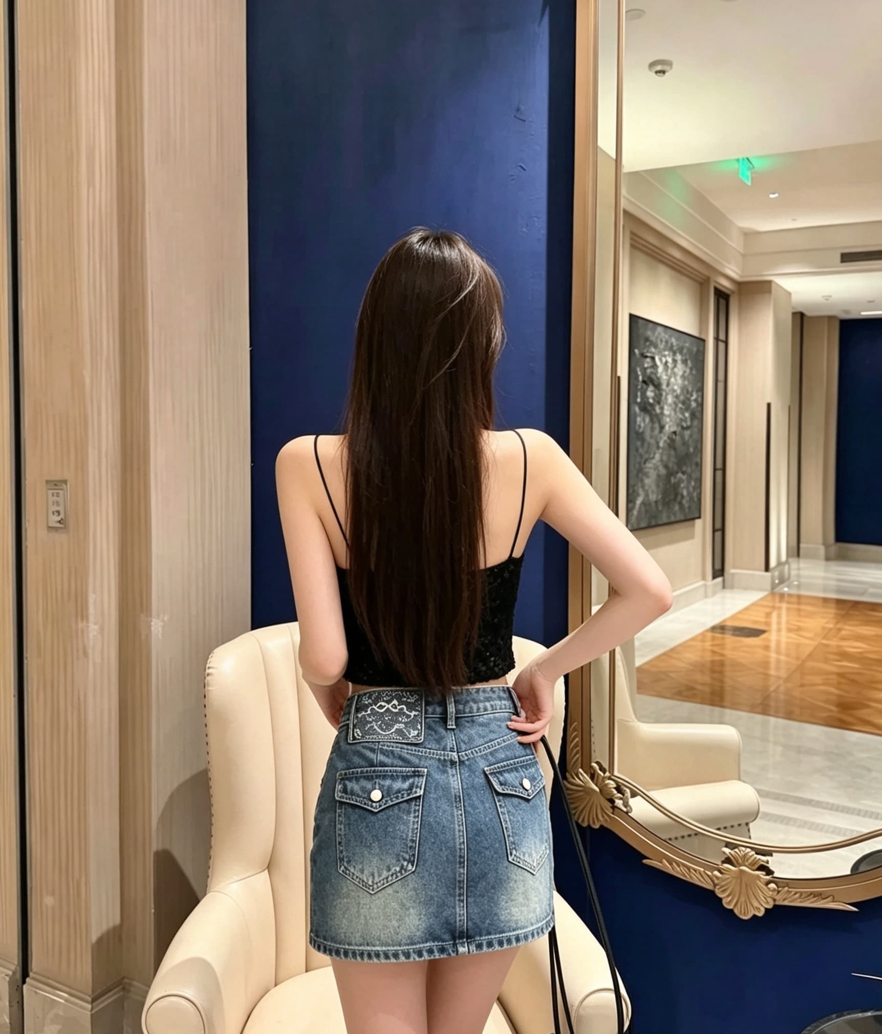 실사 한국 스타일 디자인 센스 나비 매듭 자수 데님 짧은 치마 반신 스커트 여성 여름 하이웨이스트 한 마디 타이트 스커트 슬림해 보이는 상세 이미지 3