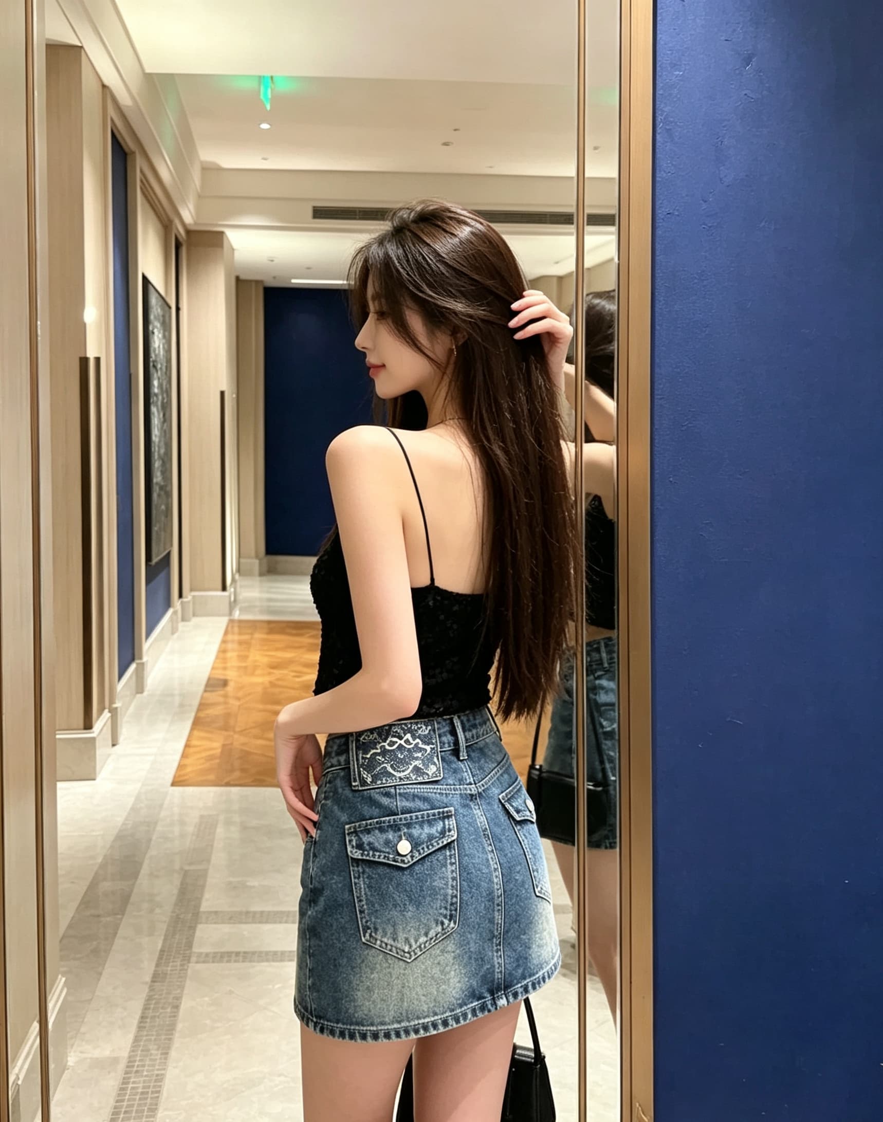 실사 한국 스타일 디자인 센스 나비 매듭 자수 데님 짧은 치마 반신 스커트 여성 여름 하이웨이스트 한 마디 타이트 스커트 슬림해 보이는 상세 이미지 7