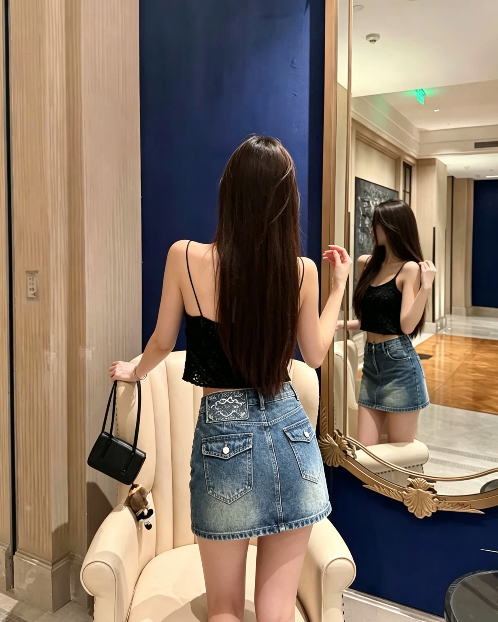 실사 한국 스타일 디자인 센스 나비 매듭 자수 데님 짧은 치마 반신 스커트 여성 여름 하이웨이스트 한 마디 타이트 스커트 슬림해 보이는 상세 이미지 12