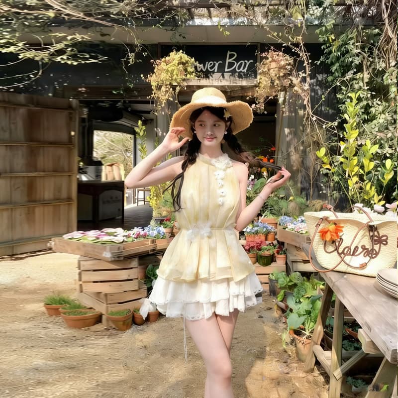 실사 2026 여름 새로운 분위기 센스 착용 가져 가라. 패션 오프숄더 헤일로 염색 행침 목 맨위 레이스 케이크 치마 세트 상세 이미지 15