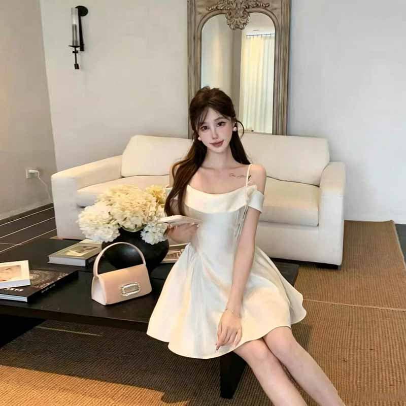 실사 2026 여름 새로운 고급 센스 프랑스식 패션 오프숄더 허리 수축 작은 키 프릴 슬립 드레스 상세 이미지 13