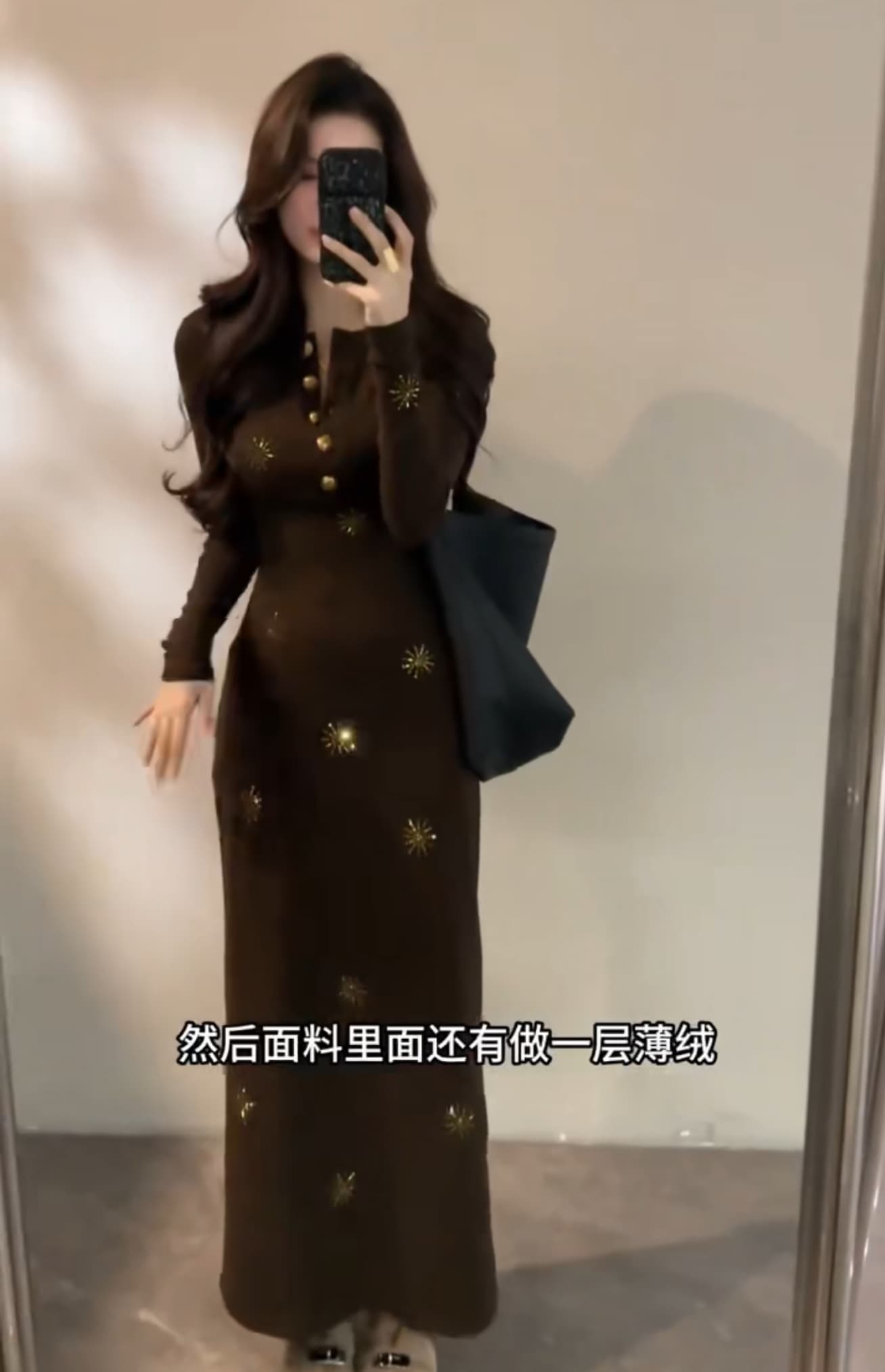 가을 겨울 새로운 허리 수축 치마 핫픽스 레트로 단추 긴팔 드레스 스트레이트 치마 이미지 3