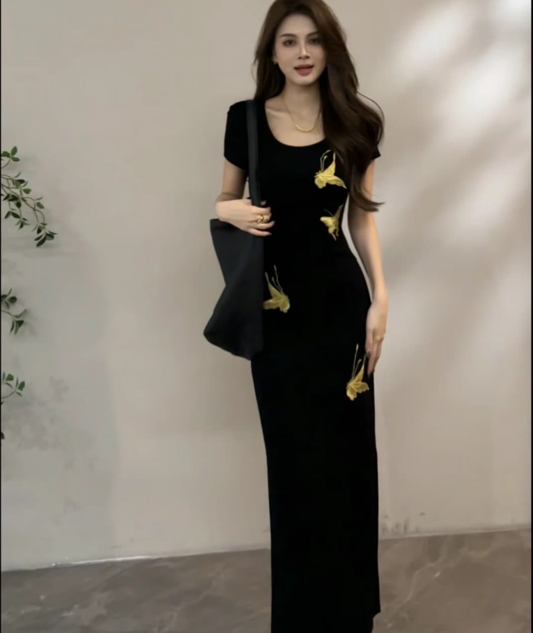 2026 새로운 레트로 나비 프린트 반팔 허리 수축 봄 여름 새로운 양면 트임 슬림해 보이는 드레스 이미지 4