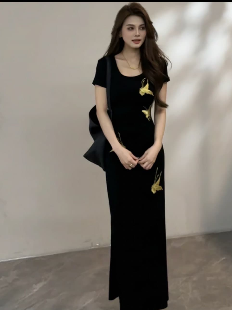 2026 새로운 레트로 나비 프린트 반팔 허리 수축 봄 여름 새로운 양면 트임 슬림해 보이는 드레스 상세 이미지 3