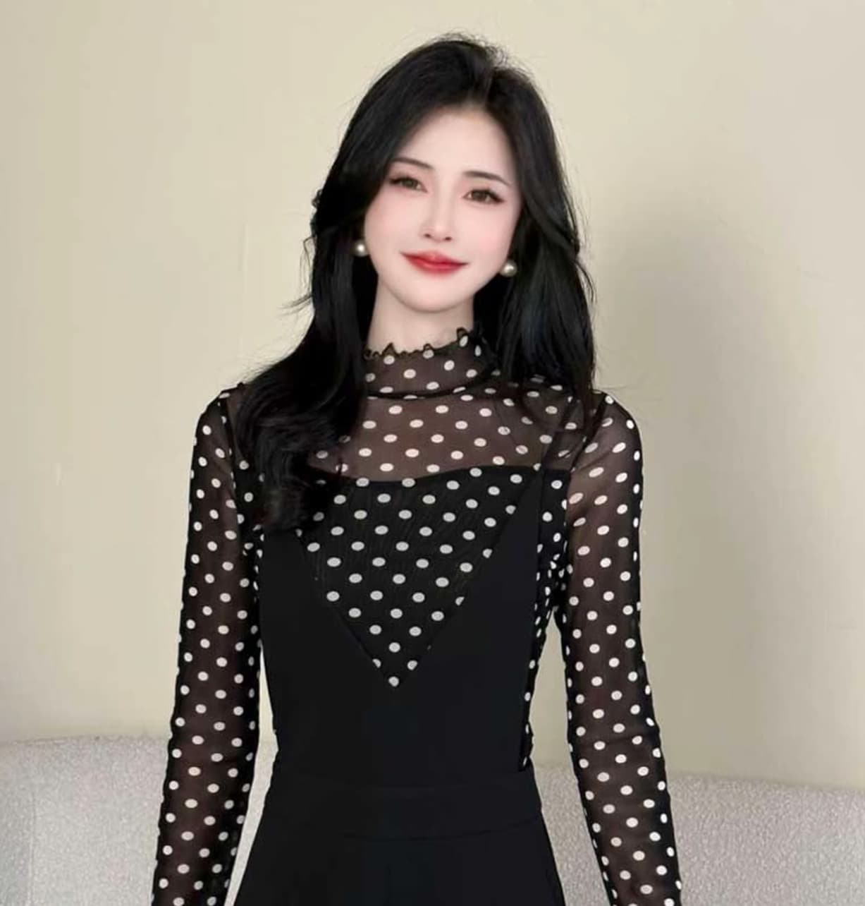 2026 새로운 도트 무늬 망사 맨위 패션 도루 가을 센스 멜빵 바지 세트 이미지 2