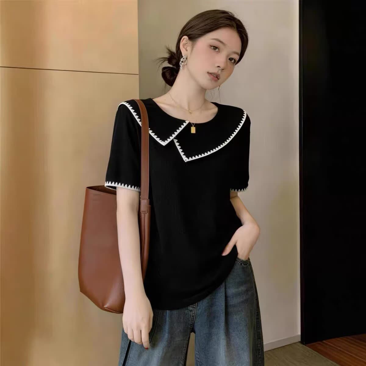 Chic 폴로 칼라 반팔 티셔츠 여름 2026 새로운 빅 사이즈 여성 의류 지방 mm 슈퍼 잘 생긴 아름다운 표지 배 맨위 상세 이미지 2