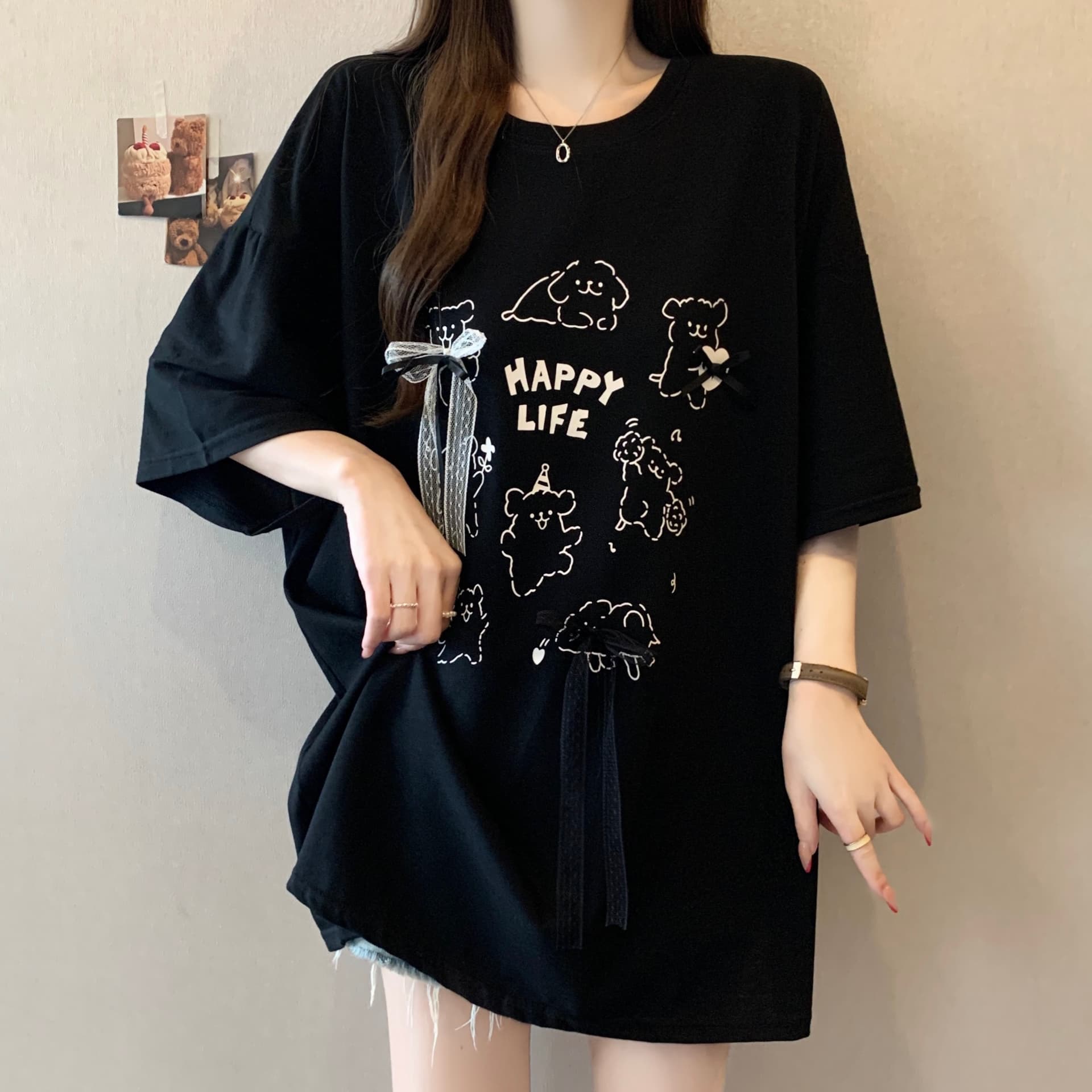 실사 빅 사이즈 지방 mm 재미있는 강아지 프린트 반팔 티셔츠 루즈핏 빅 보드 캐주얼 다용도 슬림해 보이는 맨위 이미지 5