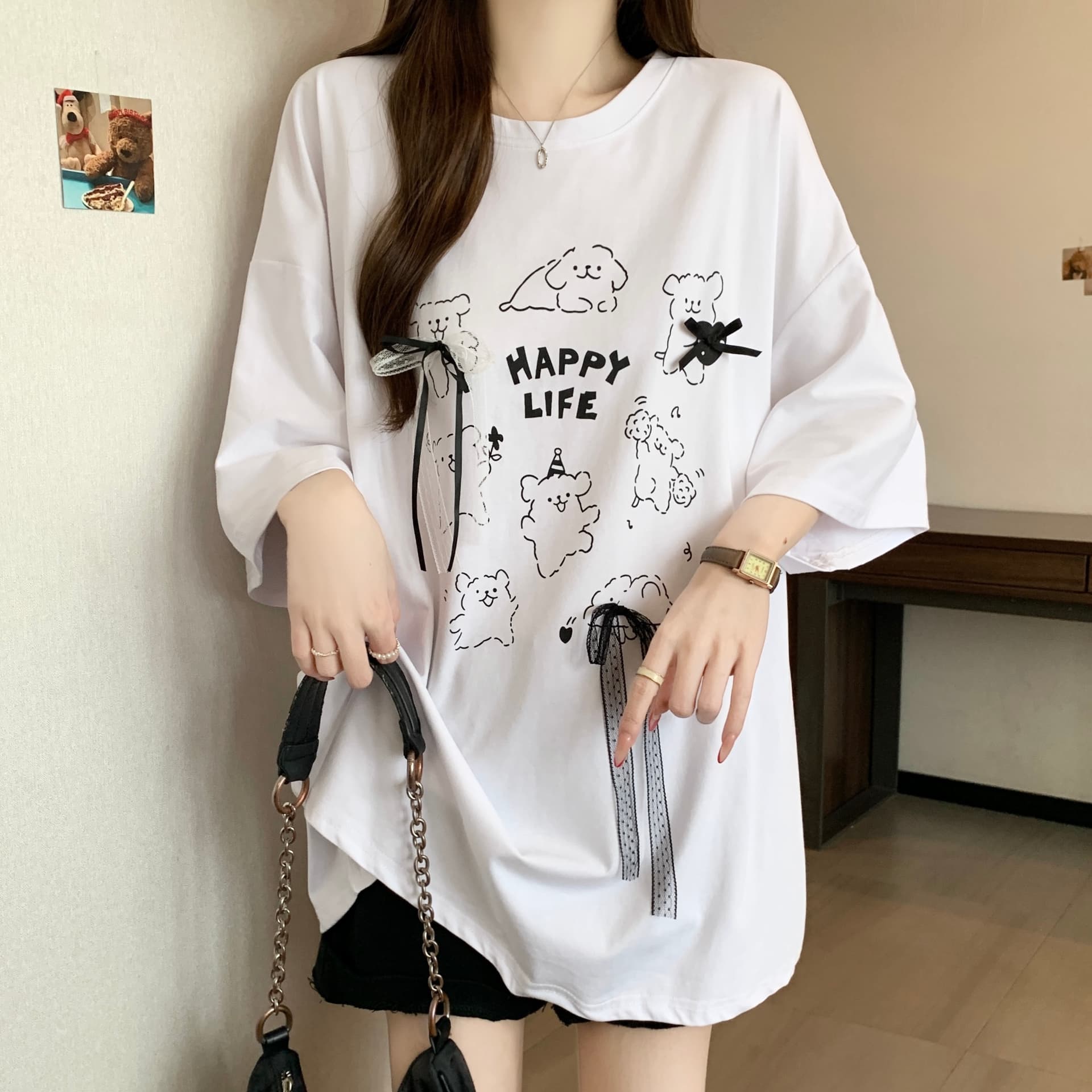 실사 빅 사이즈 지방 mm 재미있는 강아지 프린트 반팔 티셔츠 루즈핏 빅 보드 캐주얼 다용도 슬림해 보이는 맨위 상세 이미지 9