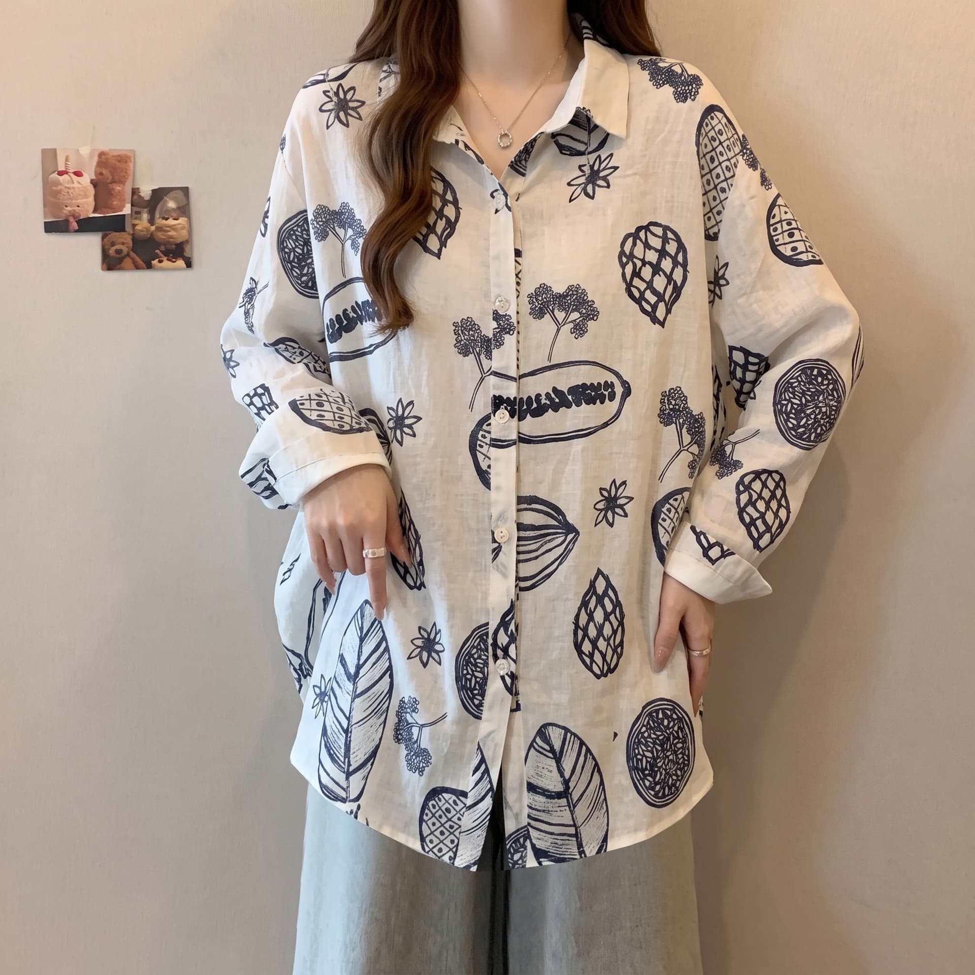 실사 2832# 빅 사이즈 마이크로 지방 mm 캐주얼 추상 프린트 셔츠 패션 POLO 칼라 루즈핏 슬림해 보이는 맨위 상세 이미지 1