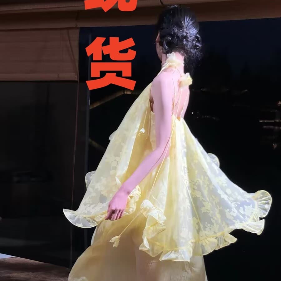 하나부터 순간 달빛 프랑스식 포함 면 슬립 드레스 요정 가스 프릴 페이크 레이어드 휴가 빅 플레어 스커트 이미지 5