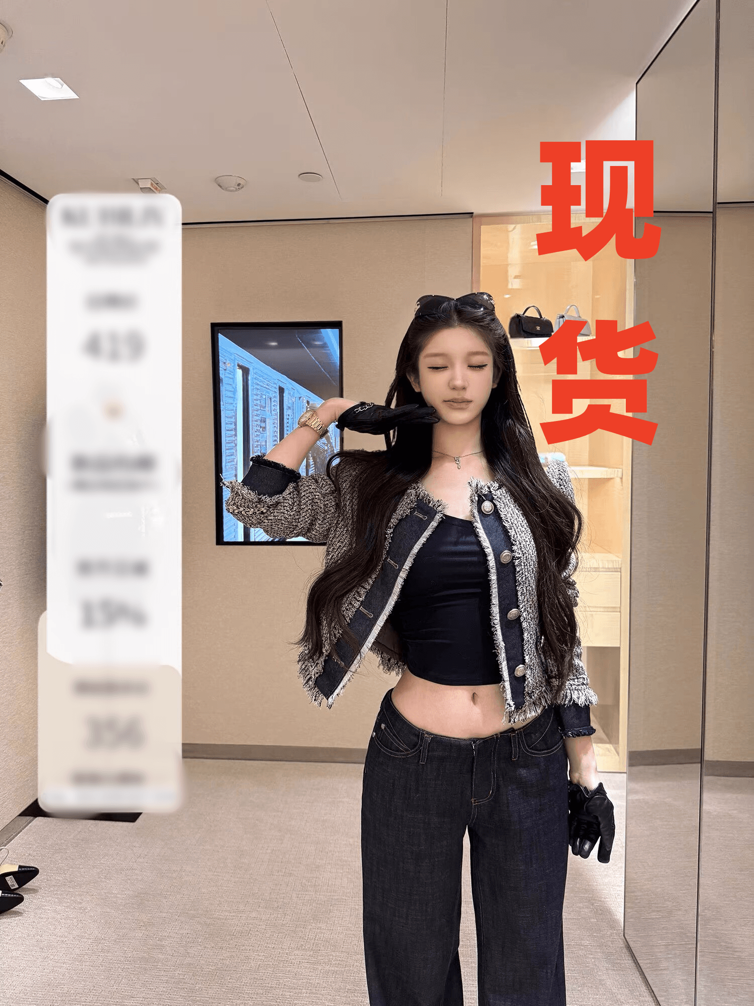 kubiliv8 24 일 켜기 새로운 반항적 인 비싼 여성 작은 샤넬 스타일 데님 패치워크 당겨서 털 재킷 이미지 4