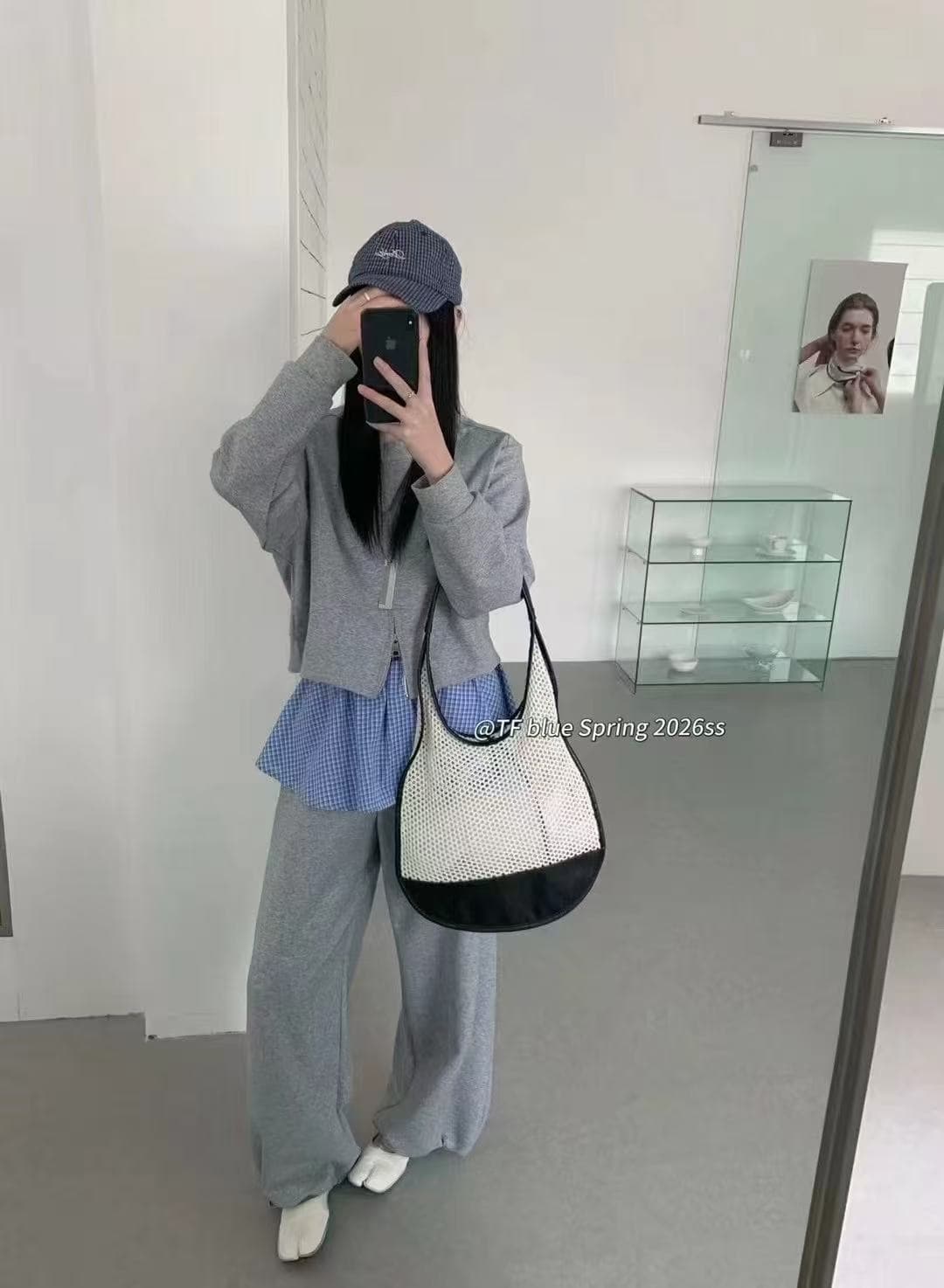 새로운 한국 스타일 패션 고급 라운드 넥 지퍼 트임 후드티 허리밴드 랩스커트팬츠 와이드 레그 팬츠 세트 상세 이미지 4