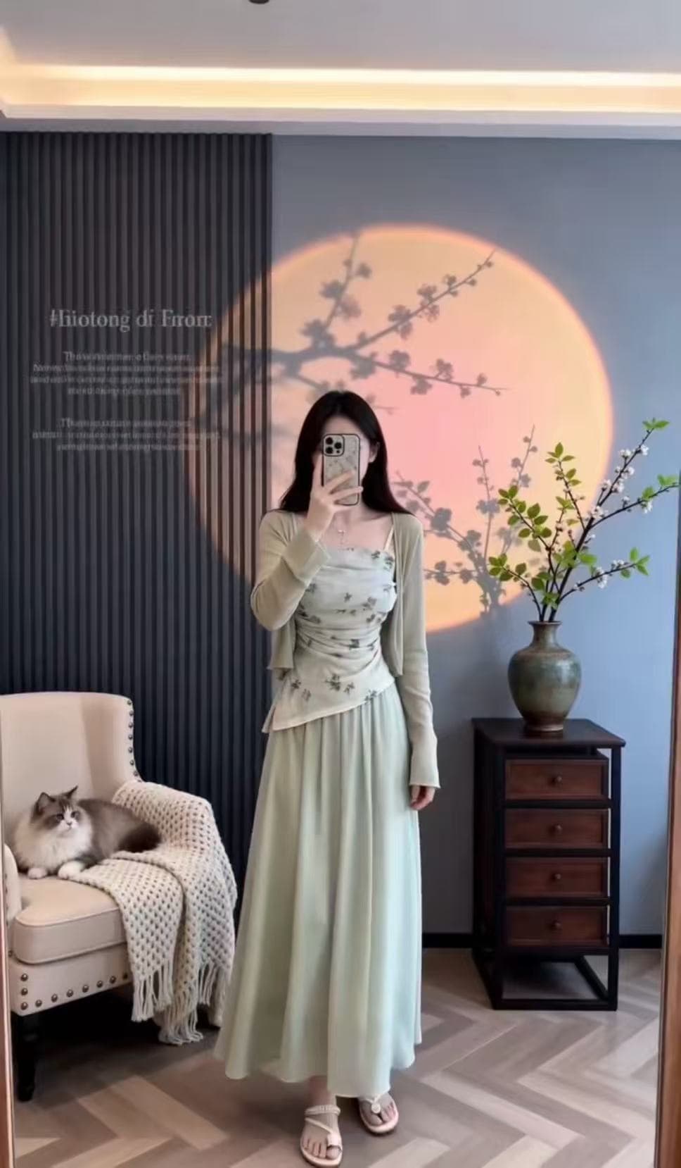 새로운 프랑스식 달콤한 매운맛 바람 자외선 차단 니트 오픈 가디건 불규칙 꽃무늬 작은 슬링 반신 스커트 3 세트 상세 이미지 1