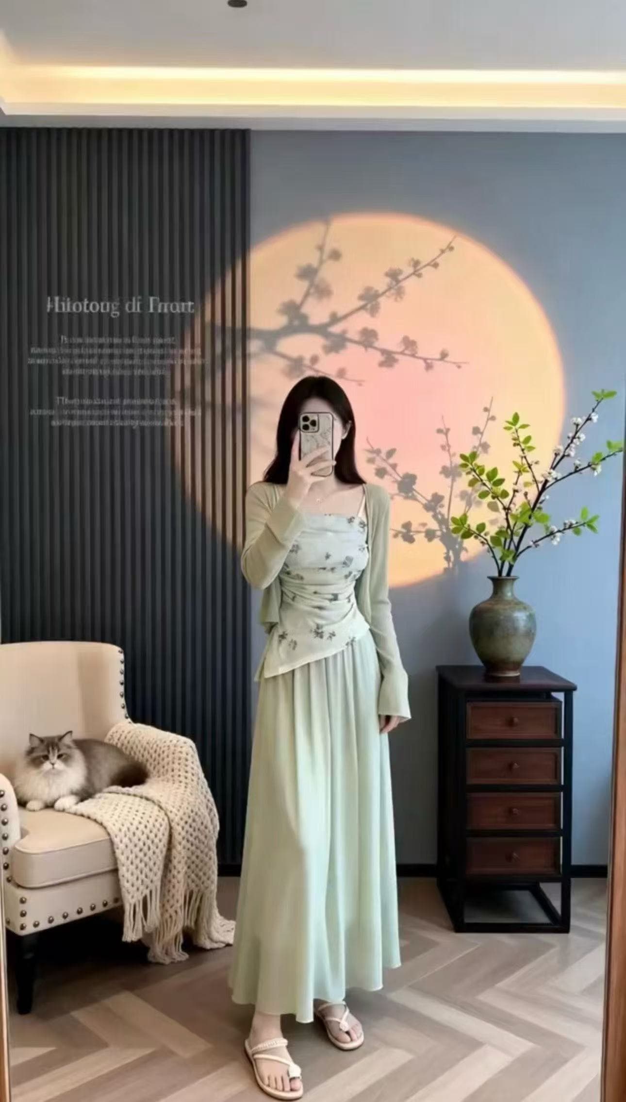 새로운 프랑스식 달콤한 매운맛 바람 자외선 차단 니트 오픈 가디건 불규칙 꽃무늬 작은 슬링 반신 스커트 3 세트 상세 이미지 4