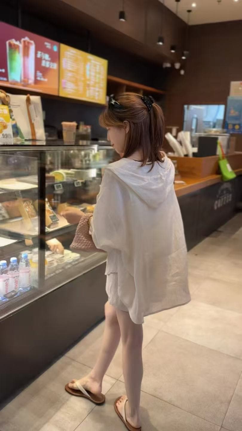 새로운 루즈핏 얇고 가벼운 오래된 돈 바람 프랑스식 프로필 모양 느긋한 아마 셔츠 슬립 반바지 3 세트 이미지 4